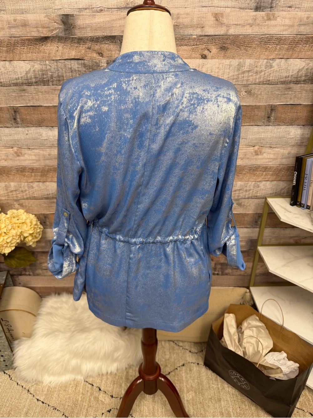 Blue Colleen Lopez Jacquard Satin Kimono Jacket XS - Picture 3 of 5